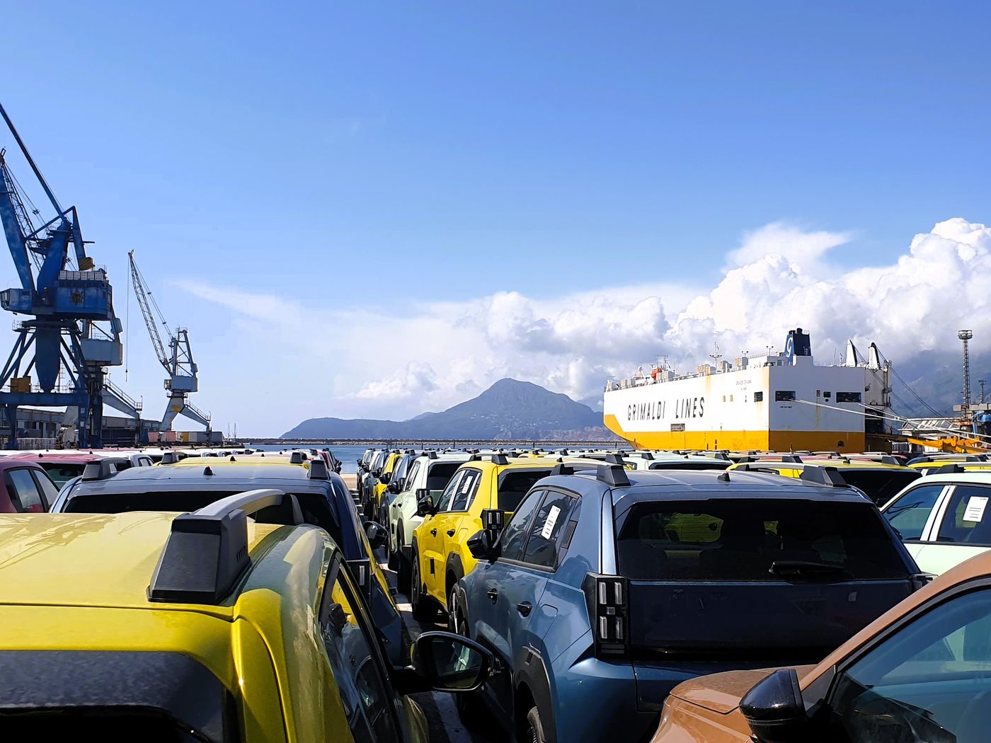 Vehicle terminal in the Port of Bar with a Grimaldi Lines ro-ro ship