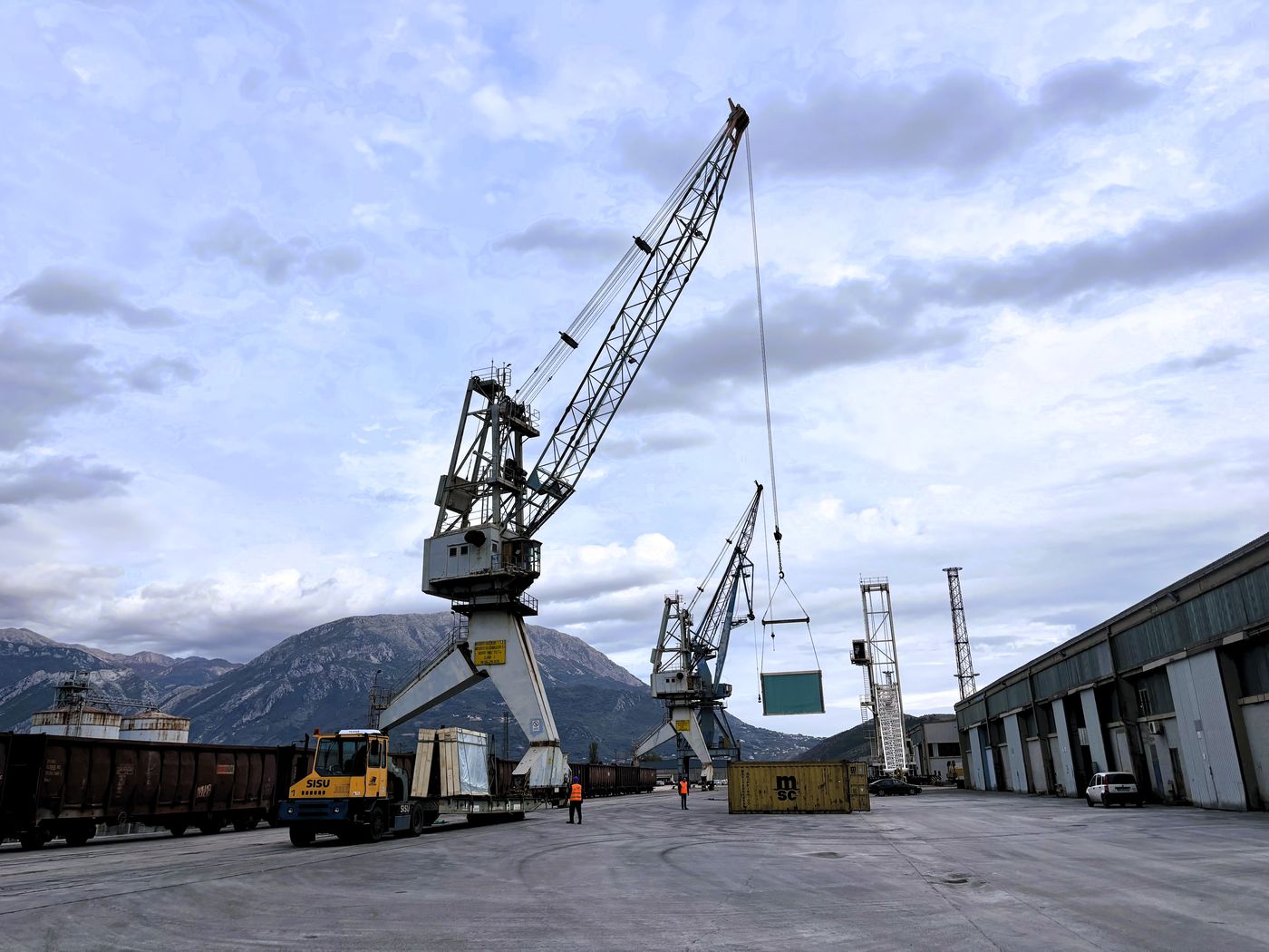 Harbour crane handling a container in the Port of Bar